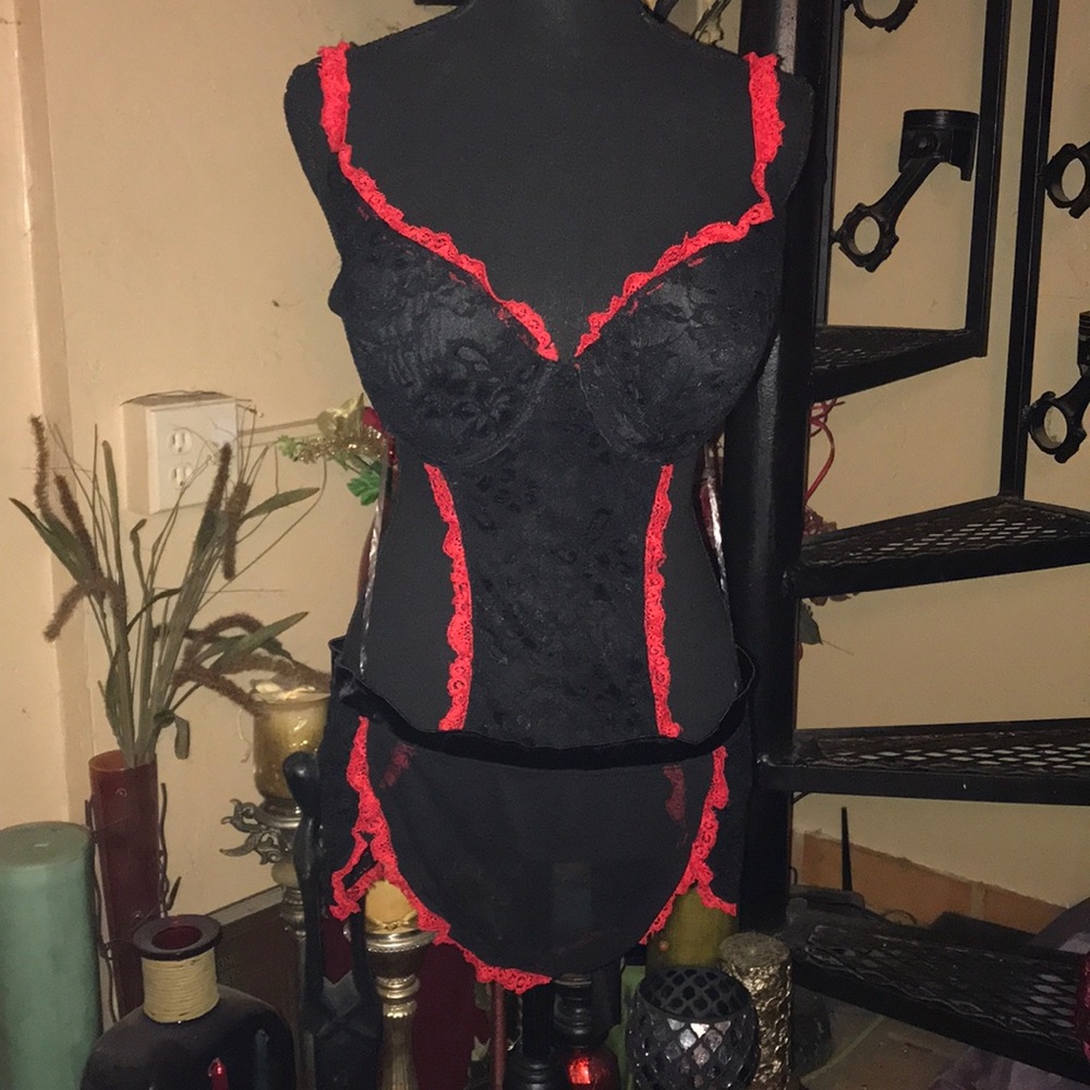 Sexy French Maid Costume Red & Black Lingerie piece